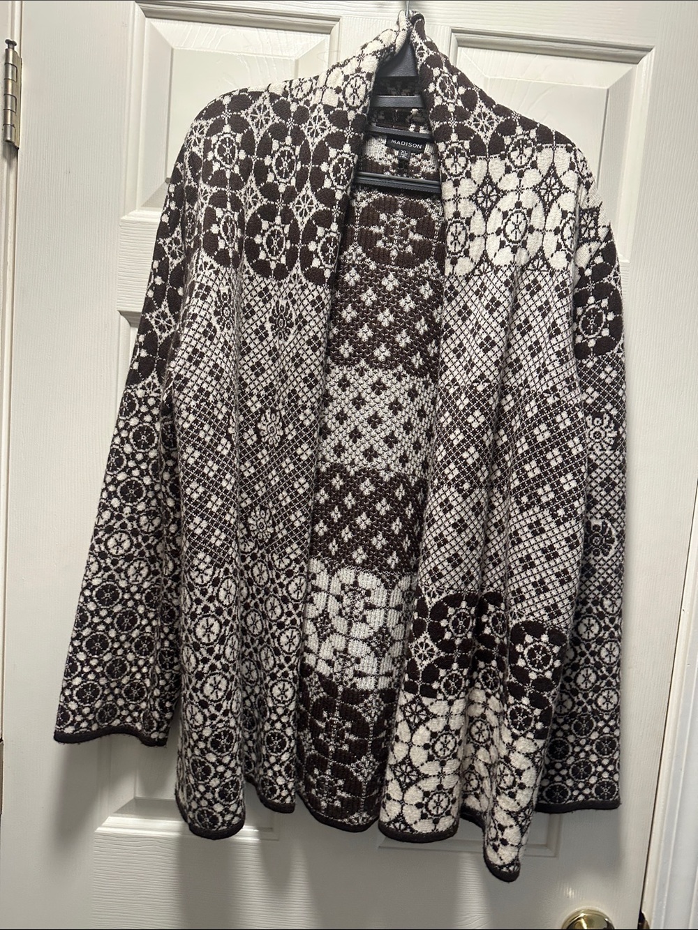 Madison Brown & Cream Patterned Open-Front Cardigan